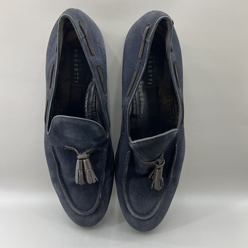Fratelli Rossetti Brera Men Size 12 Shoes Navy Blue Suede Slip-On Tassel Loafers - Picture 5 of 11